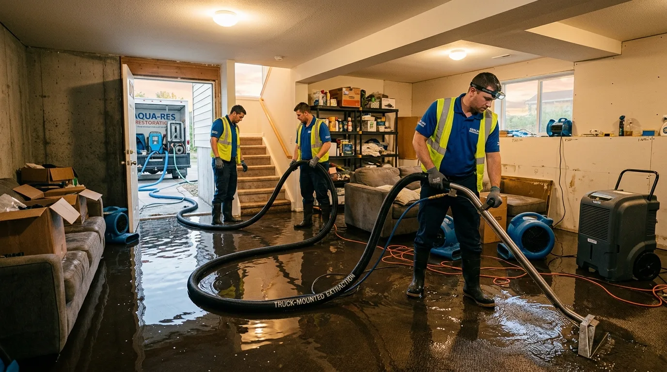 Water damage restoration services in Lehi, Utah — flooded basement cleanup